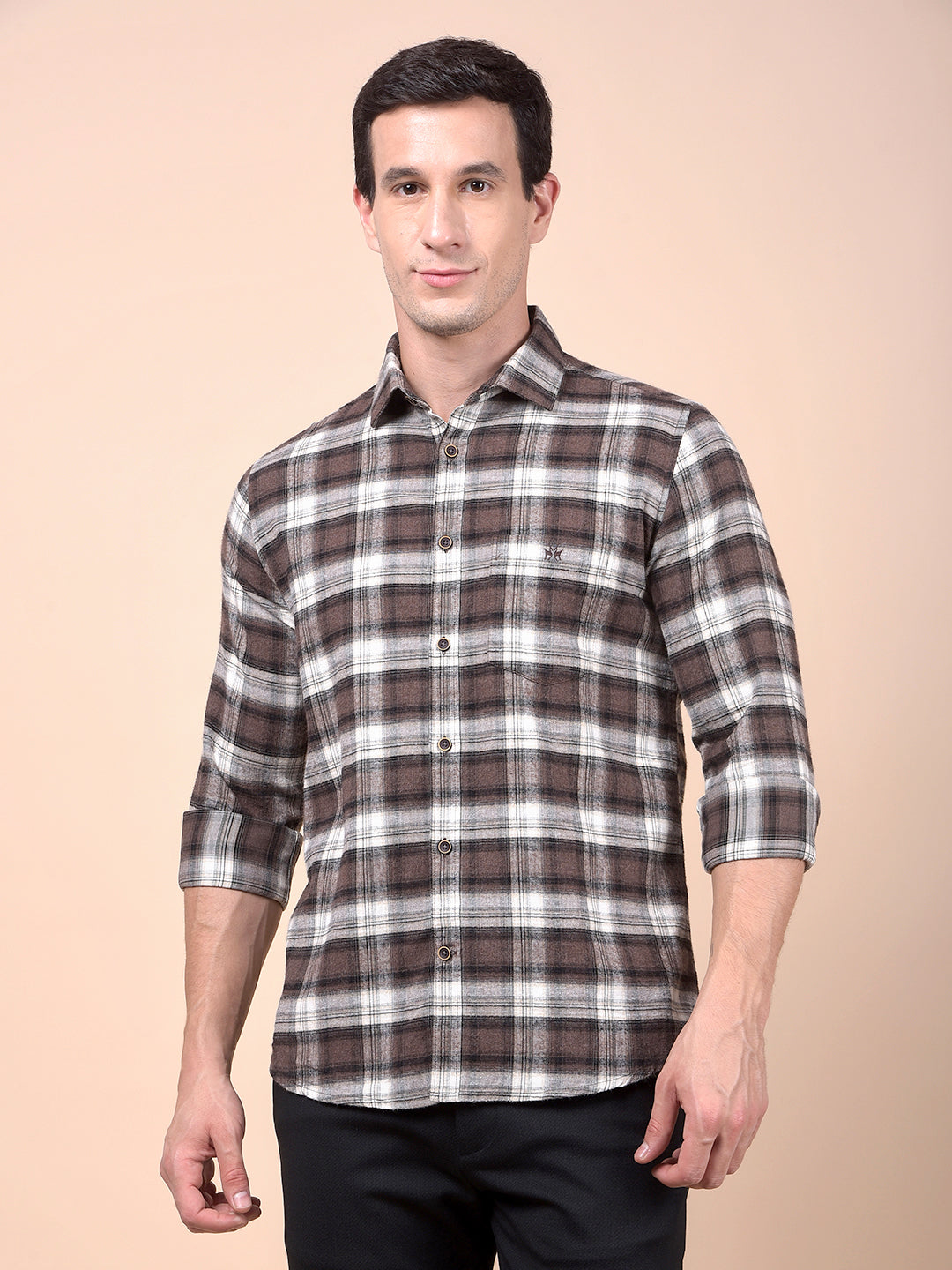 Brown Checked 100% Cotton Shirt