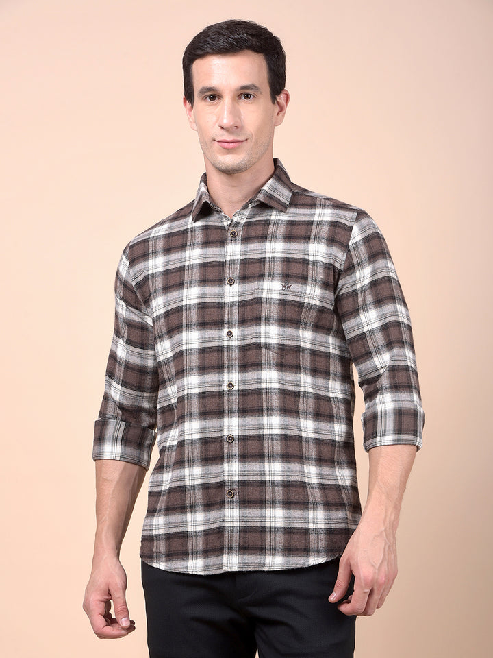 Brown Checked 100% Cotton Shirt
