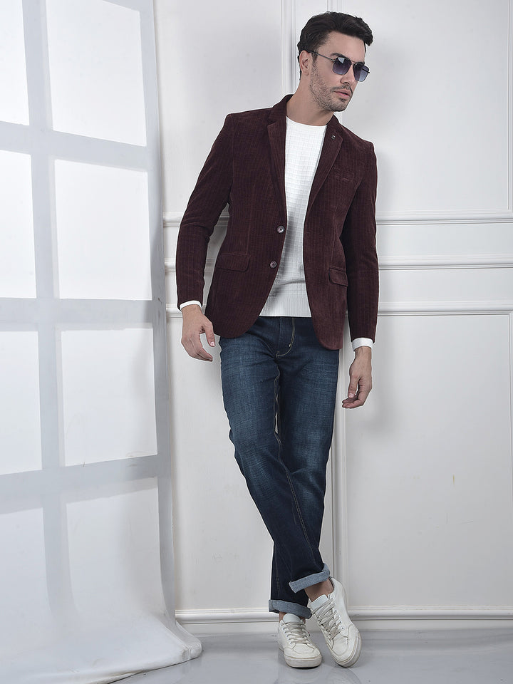 Wine Corduroy Single-Breasted Blazer