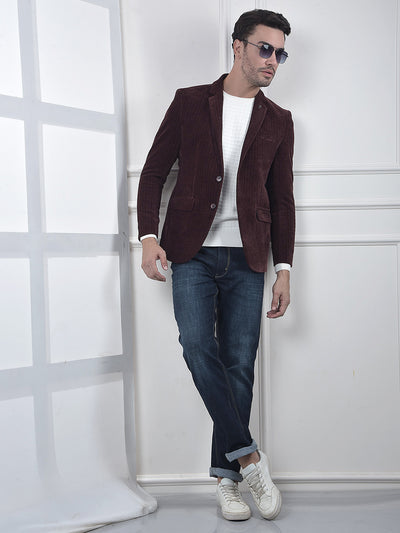 Wine Corduroy Single-Breasted Blazer