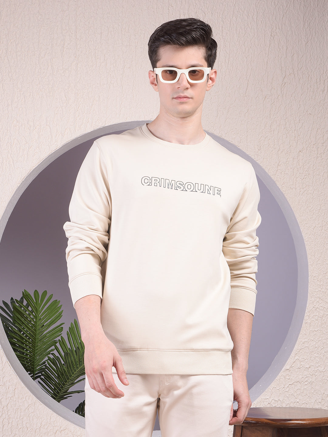 Beige Typographic Print Sweatshirt
