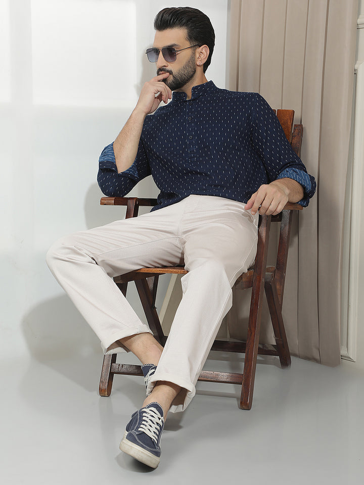 Blue Vertical Striped 100% Cotton Kurta
