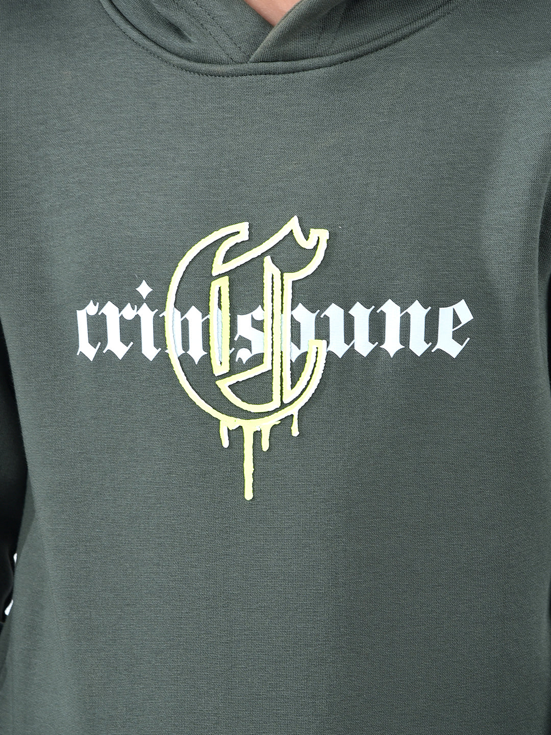Olive Typographic Print Hooded Neck Sweatshirt