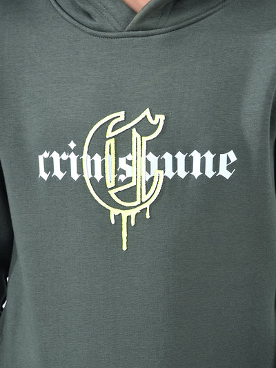 Olive Typographic Print Hooded Neck Sweatshirt