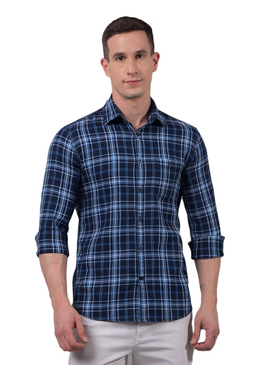 Blue Checked 100% Cotton Shirt-Men Shirts-Crimsoune Club