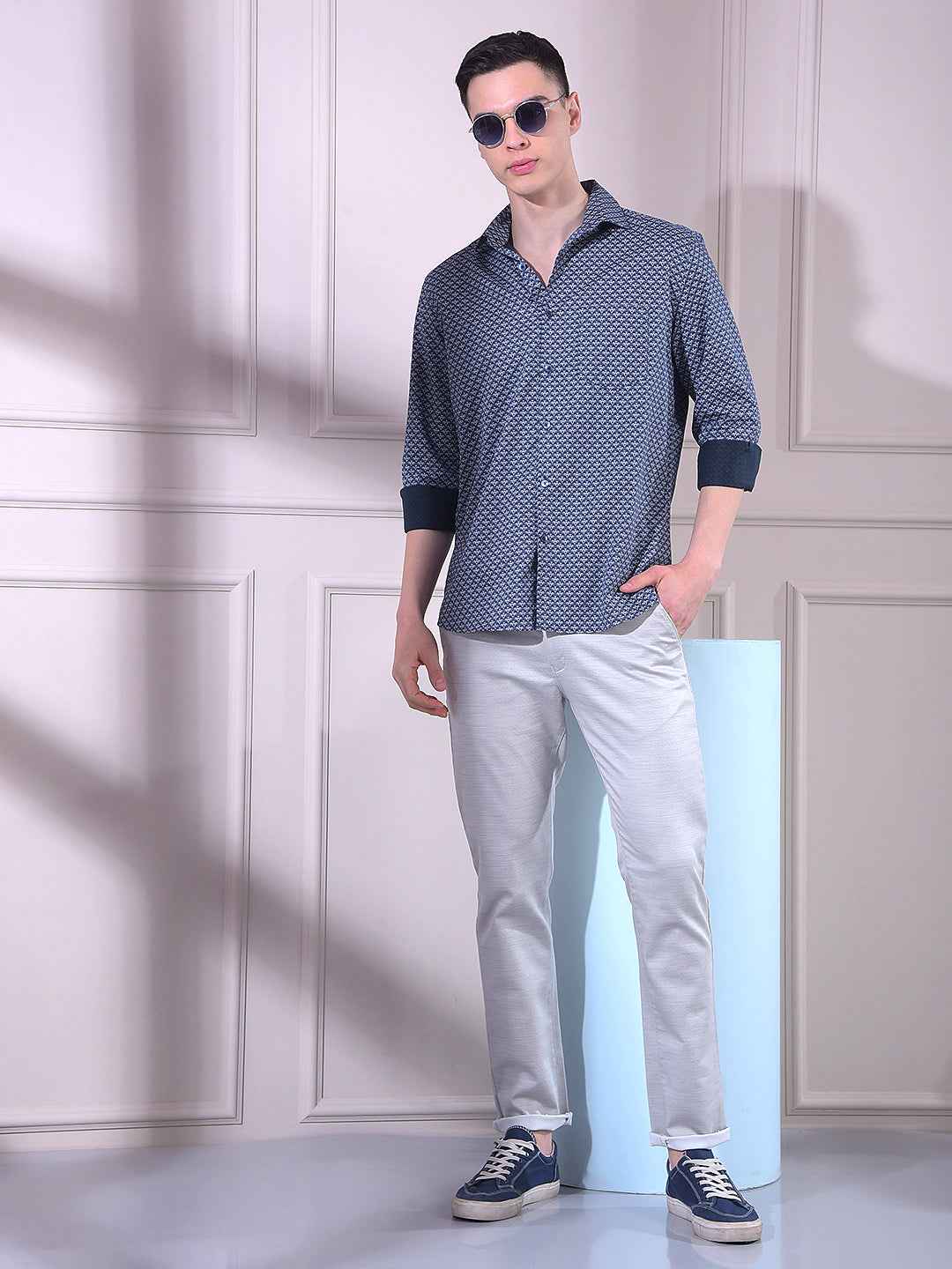 Navy Blue Printed Shirt