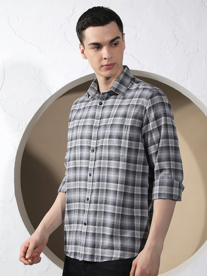 Grey Checked 100% Cotton Shirt