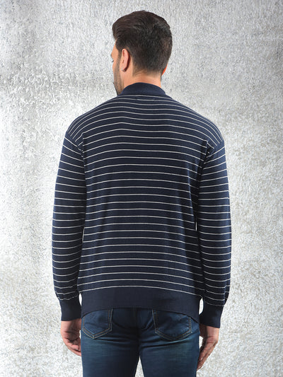 Navy Blue Vertical Stripes Knitted Sweater