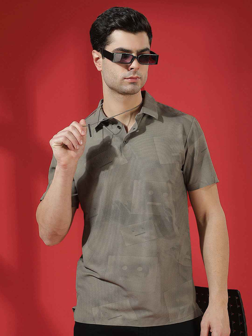 Brown Graphic Print Polo T-Shirt