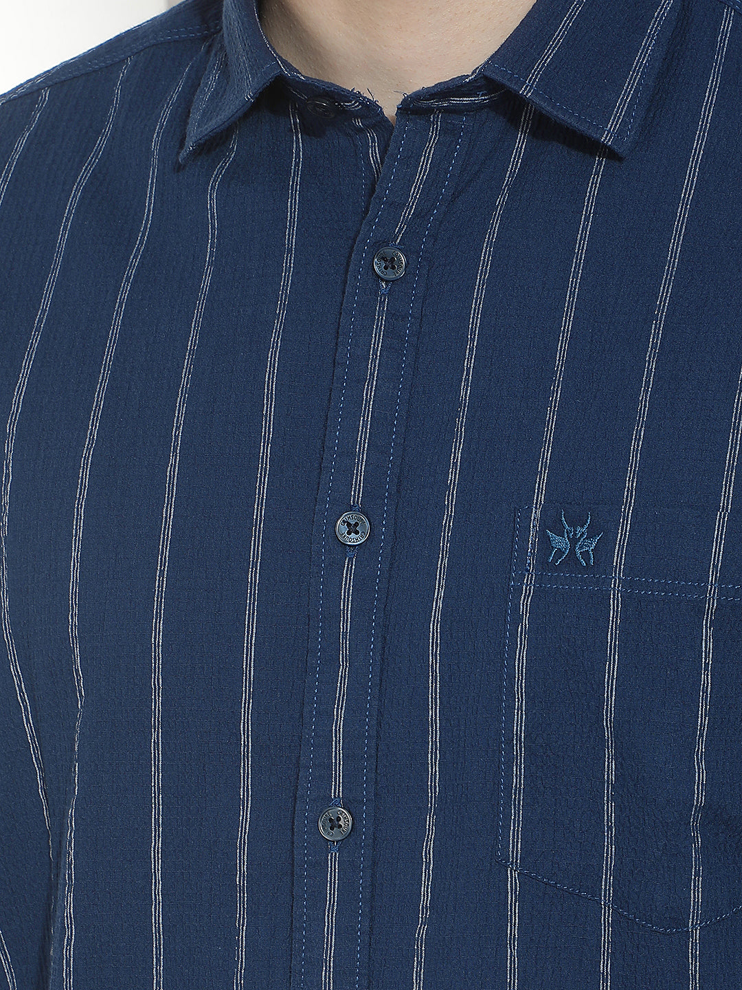Navy Blue Vertical Striped Shirt