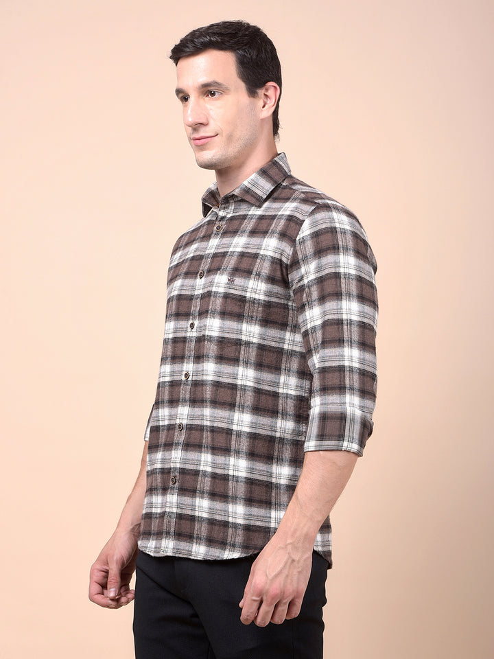 Brown Checked 100% Cotton Shirt
