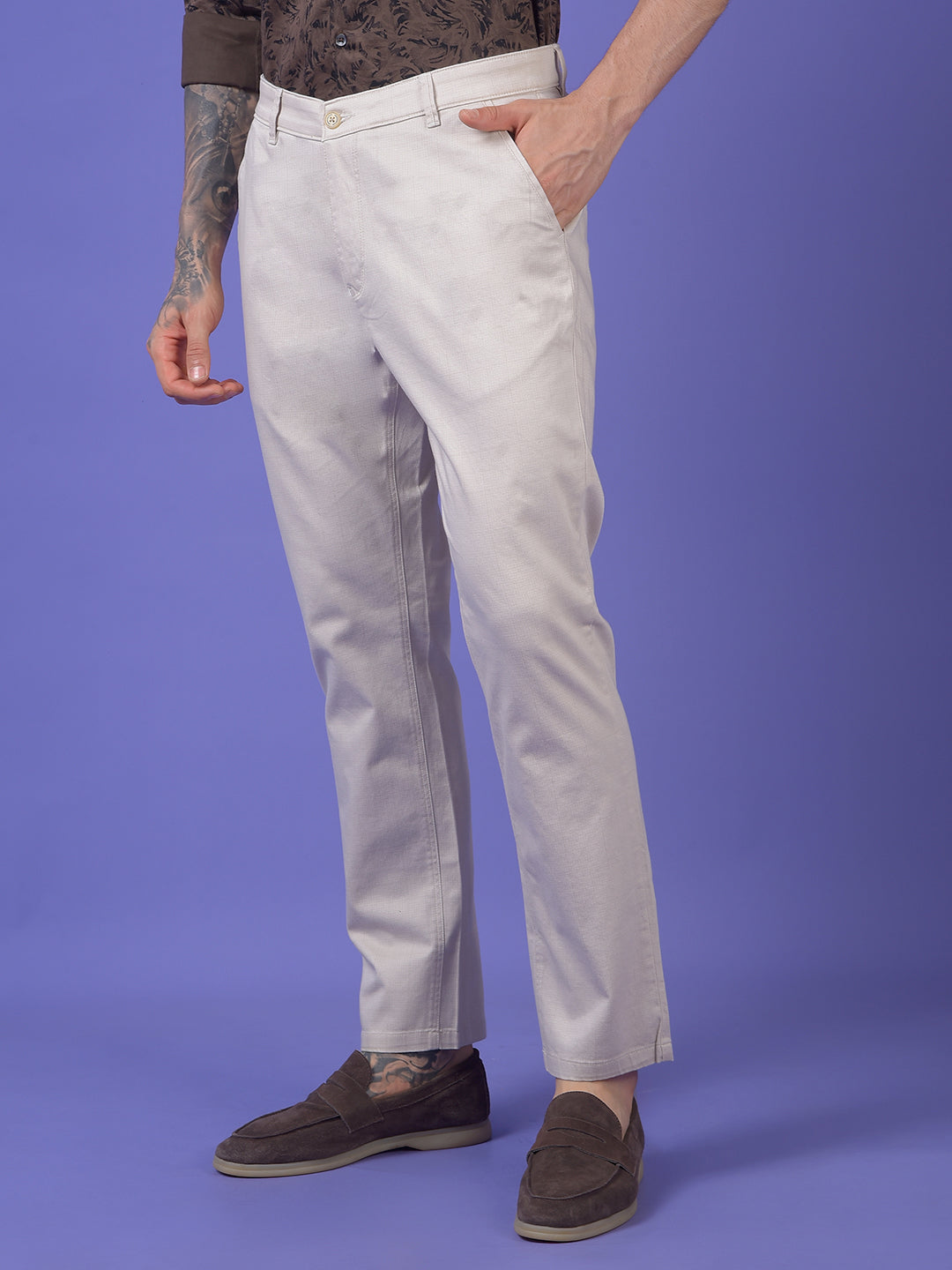 Beige Printed Trousers