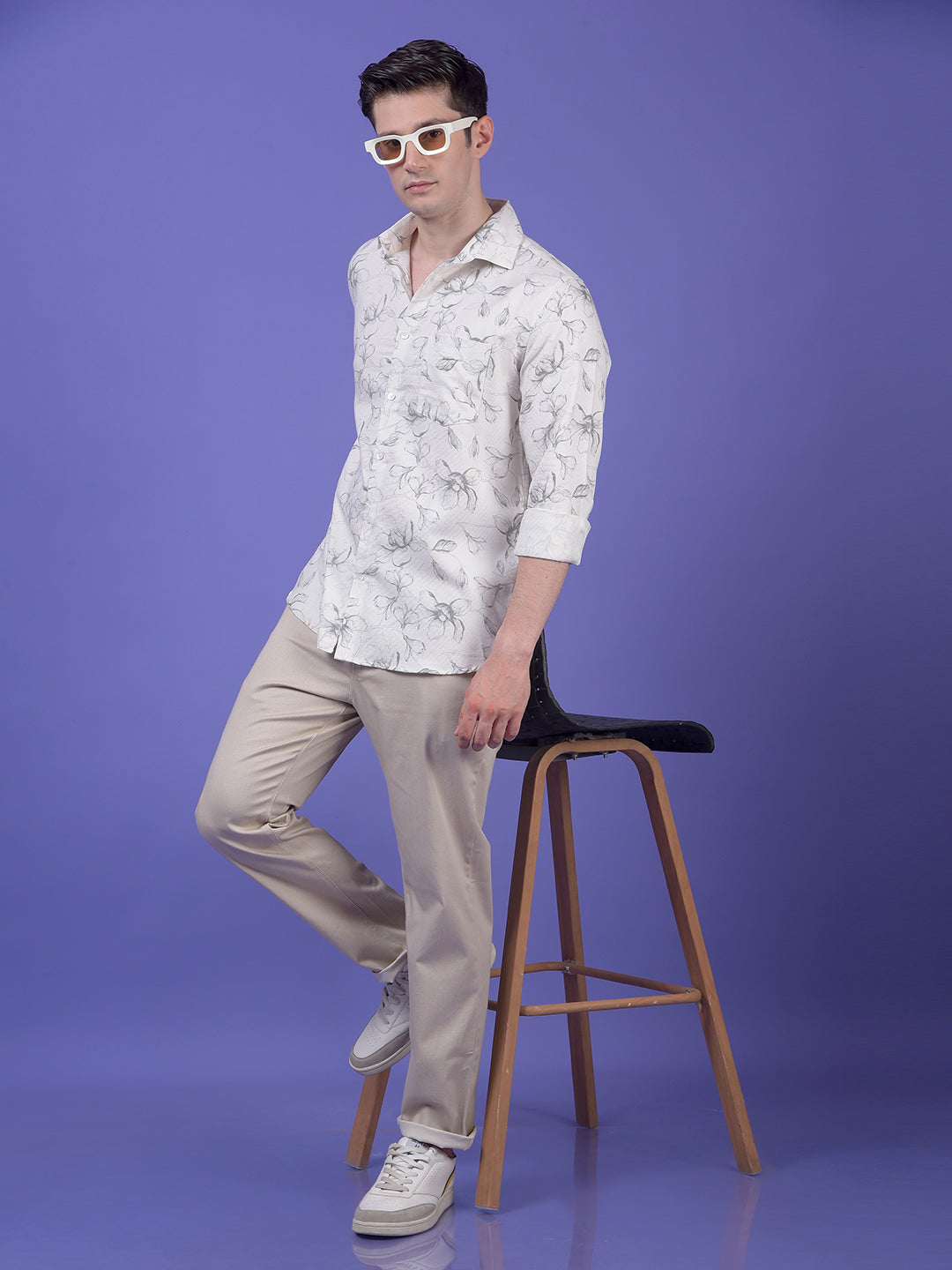 White Floral Print Shirt
