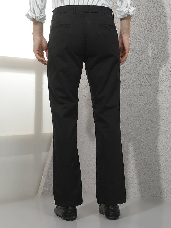 Sleek Obsidian Black Straight Trousers