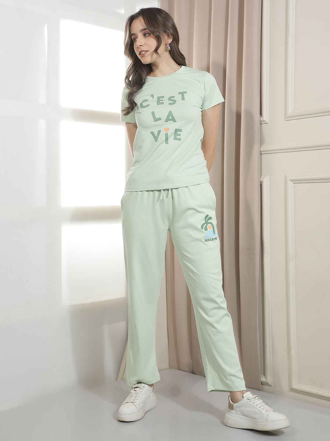 Green Graphic Print Trackpants