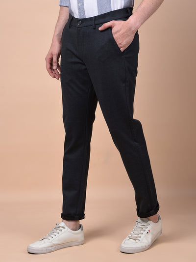 Streamlined Black Textured Trousers