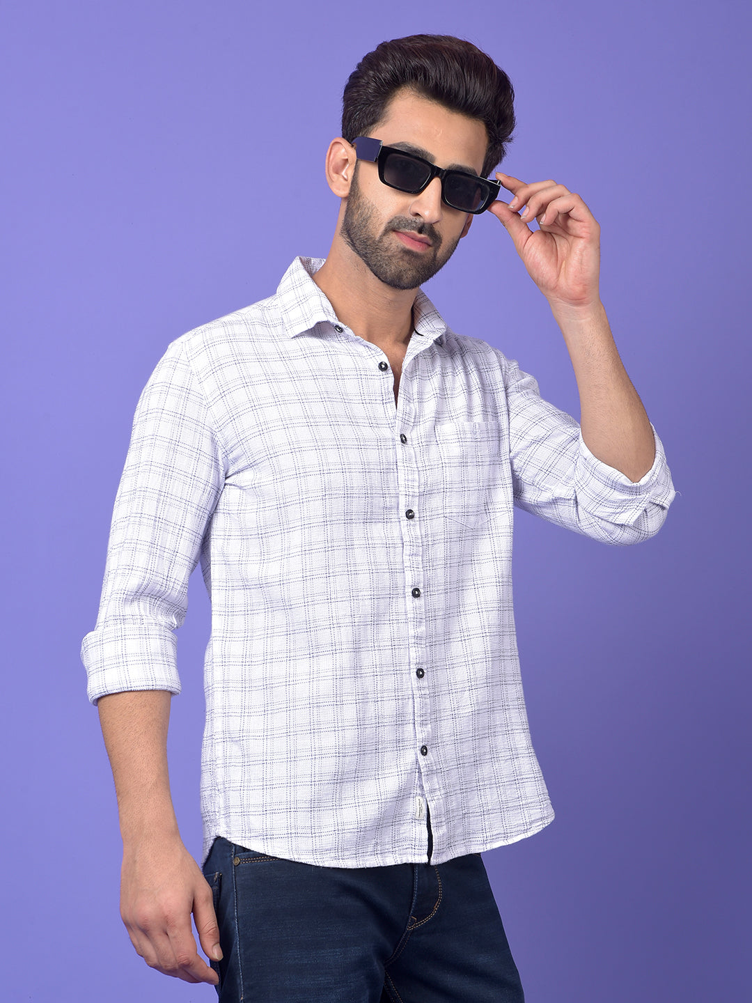 White Checked 100% Cotton Shirt