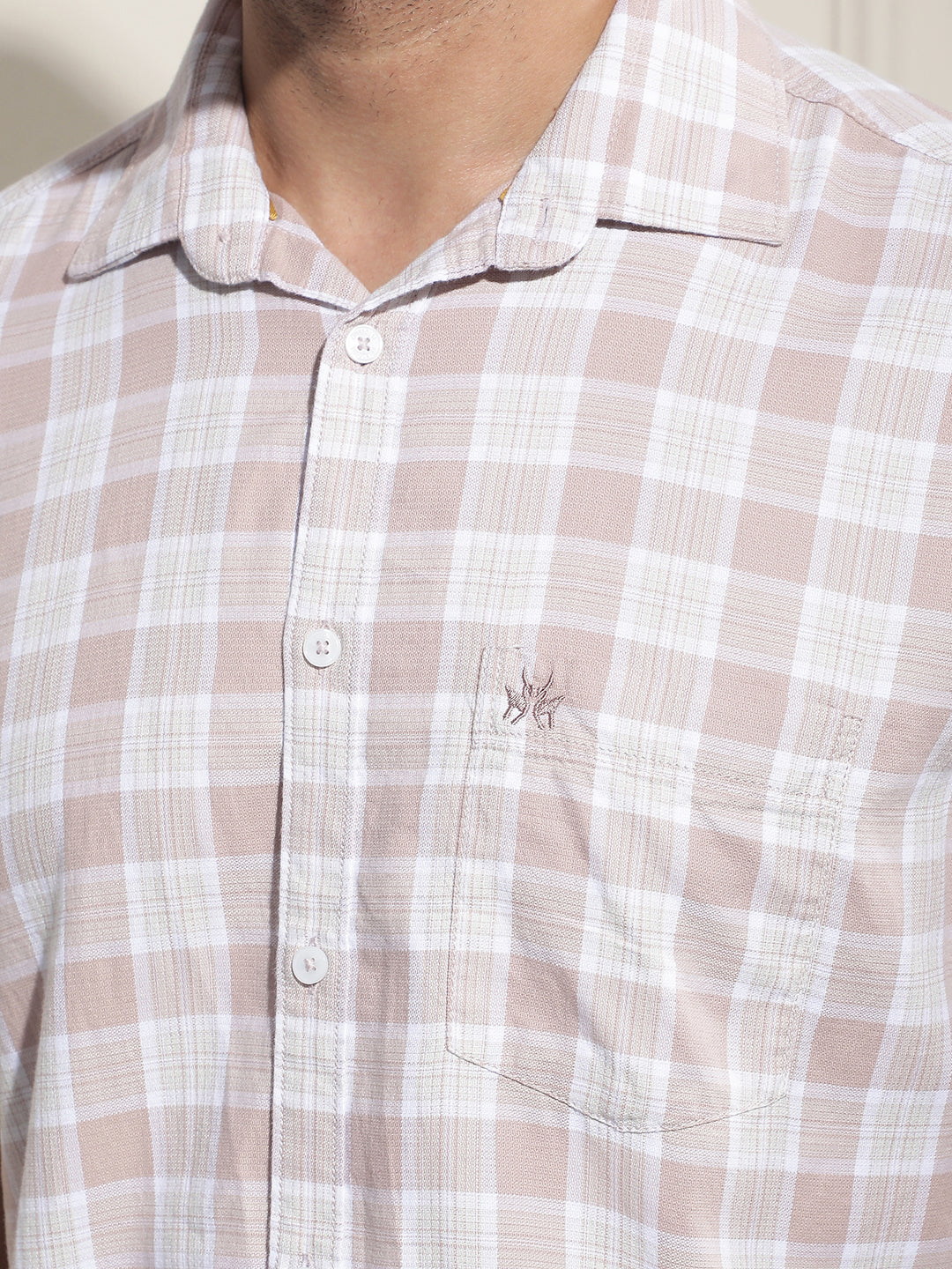 Peach Checked 100% Cotton Shirt