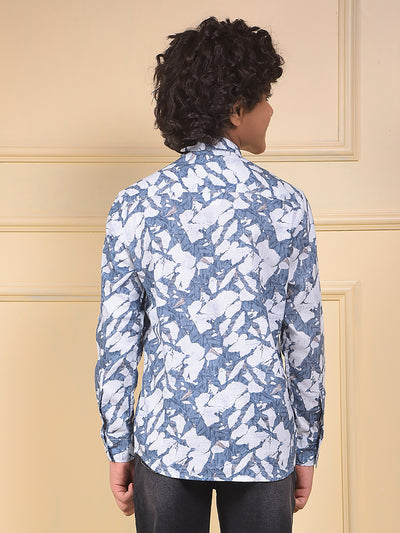 Blue Floral Print Linen Kurta