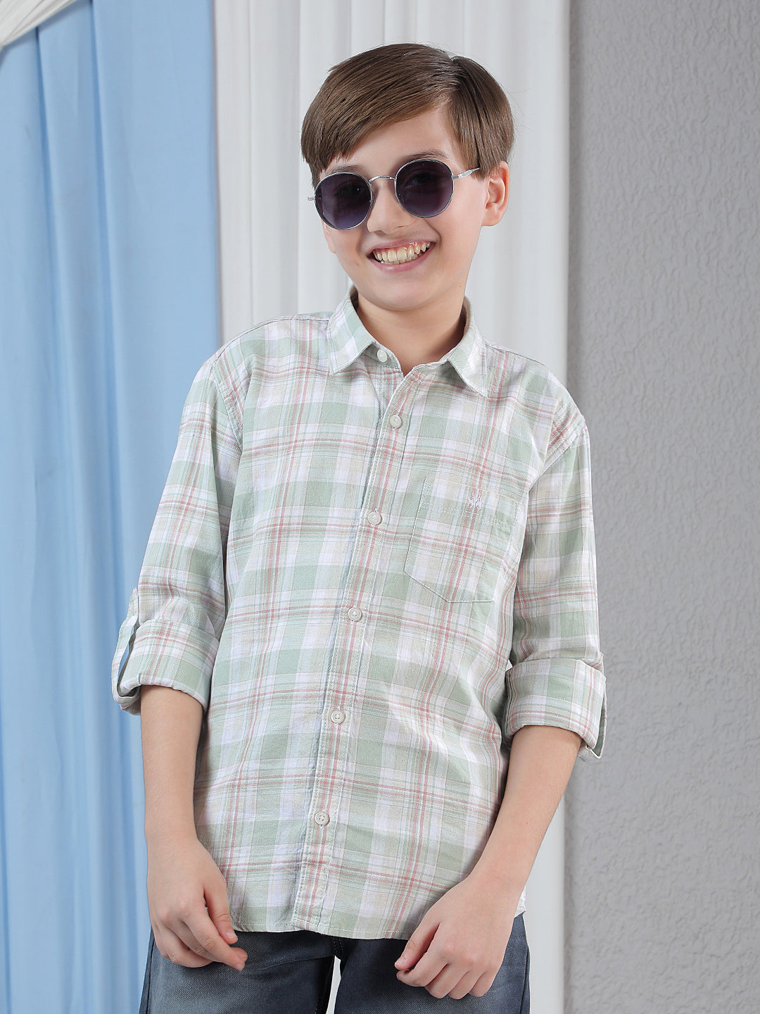 Green 100% Cotton Checked Shirt