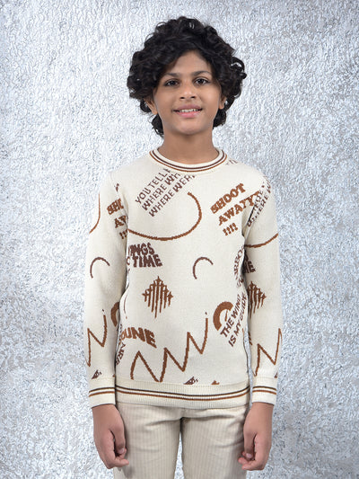 Cream Typographic Print Knitted Sweater