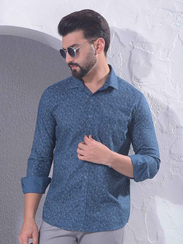 Blue Floral Print 100% Cotton Shirt