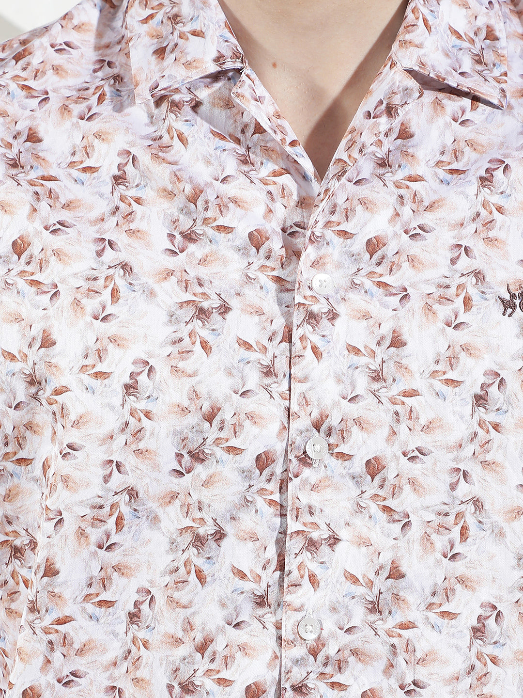 Peach Floral Print Modal Shirt