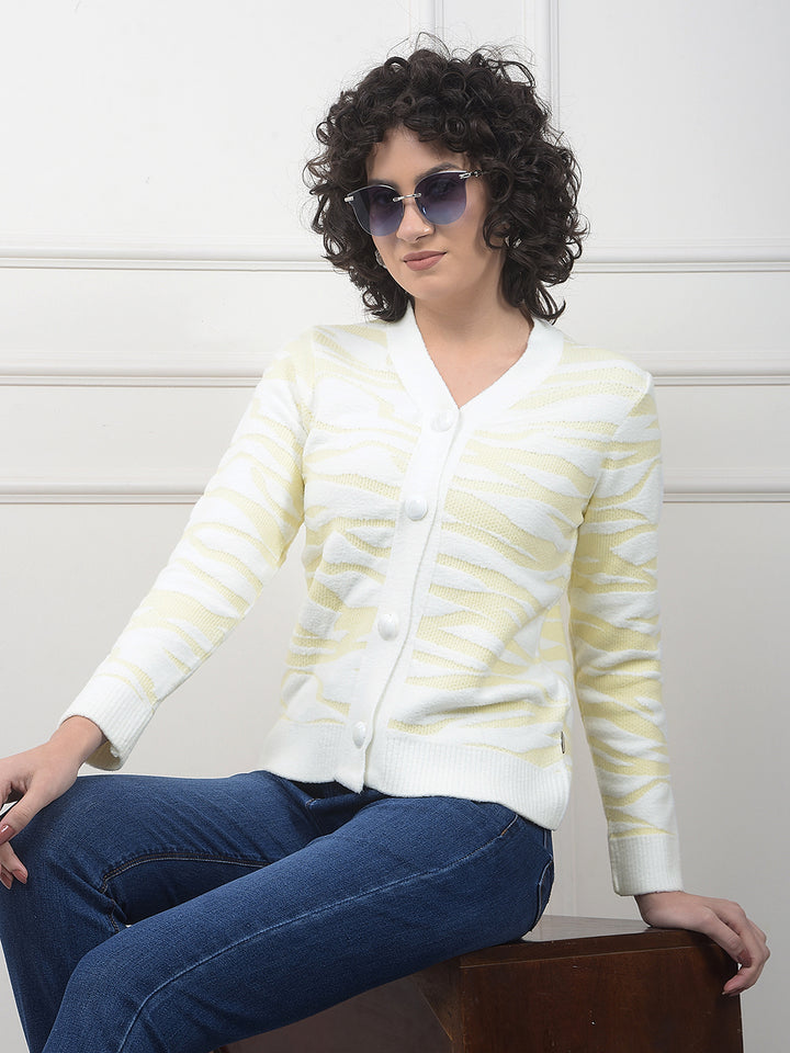 White Jacquard V-Neck Cardigan