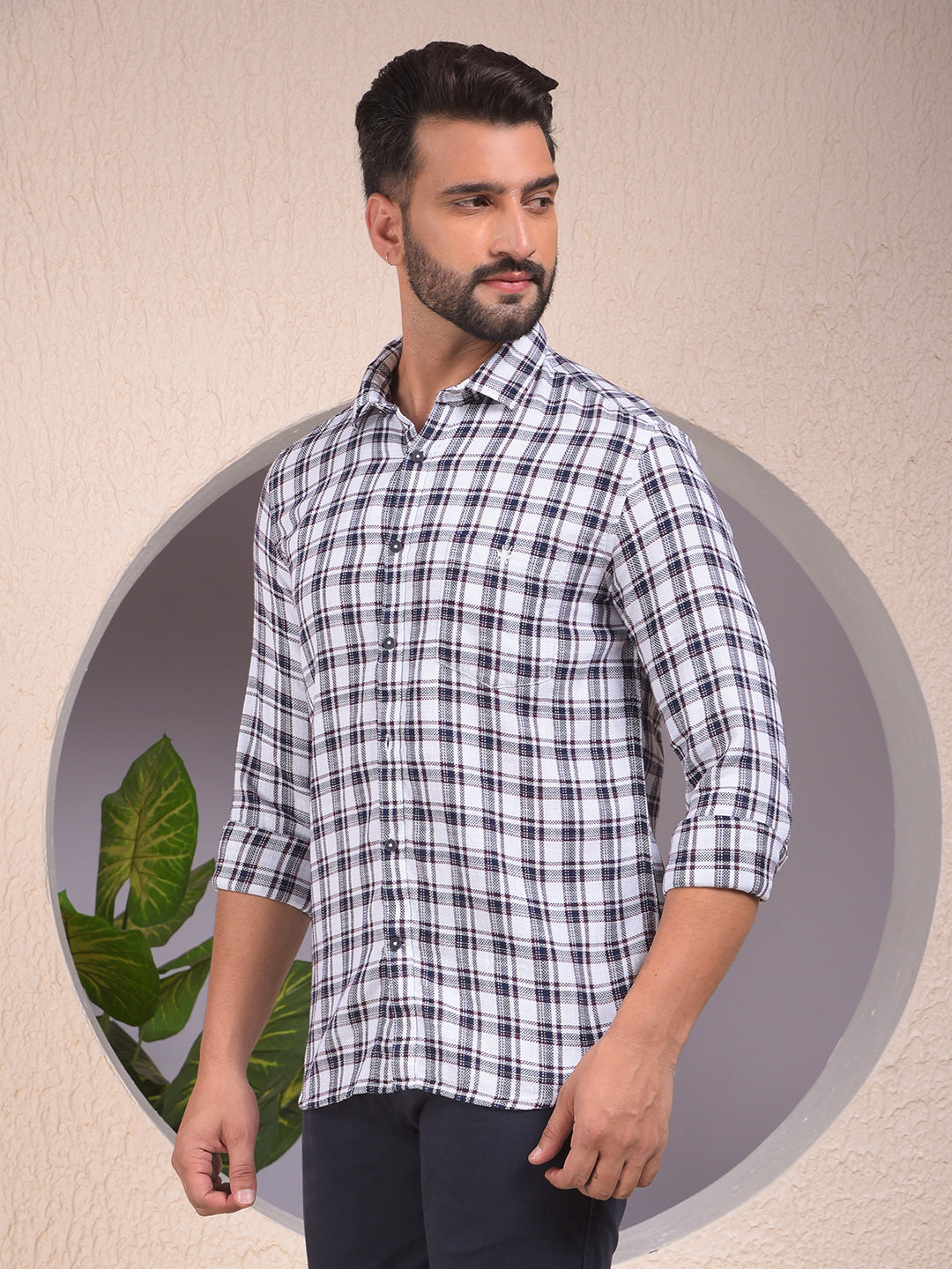 White Checked 100% Cotton Shirt