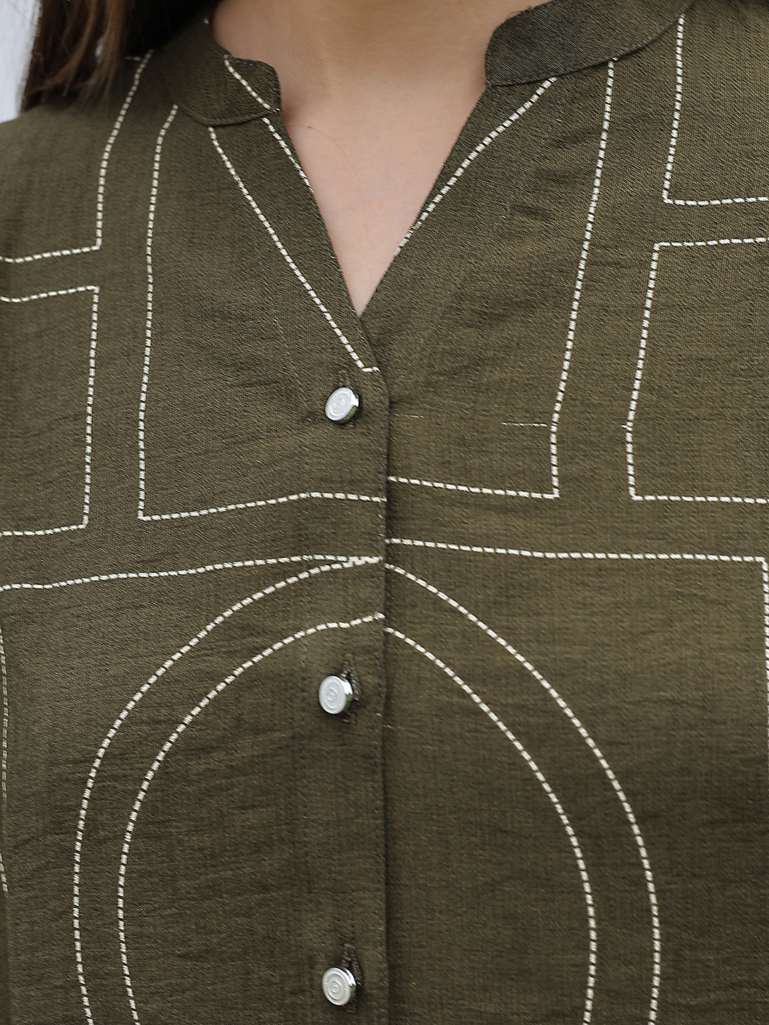 Olive Graphic Print V-Neck Shirt