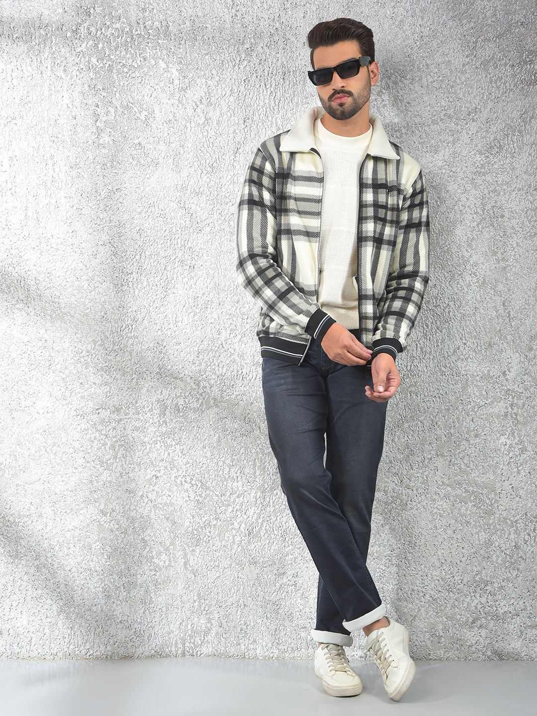 Easy Fit Cream Checked Shacket