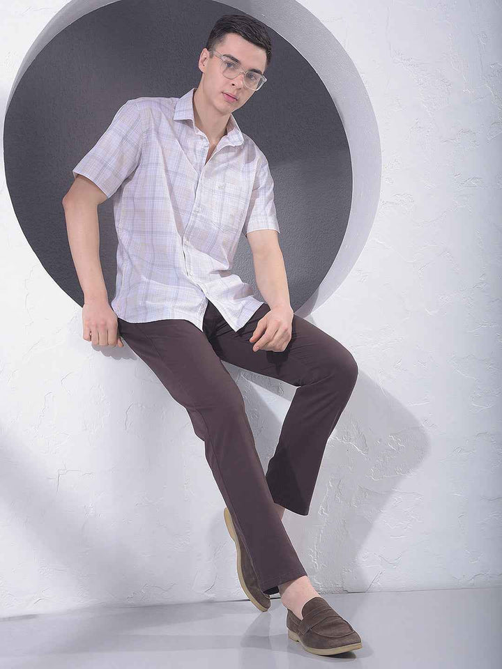 Beige Checked 100% Cotton Shirt