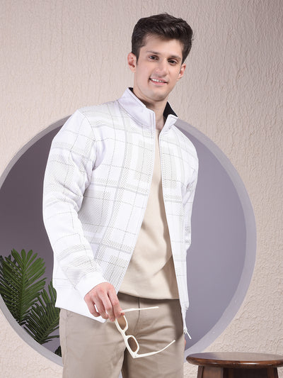 Stylish White Checked Sweatshirt