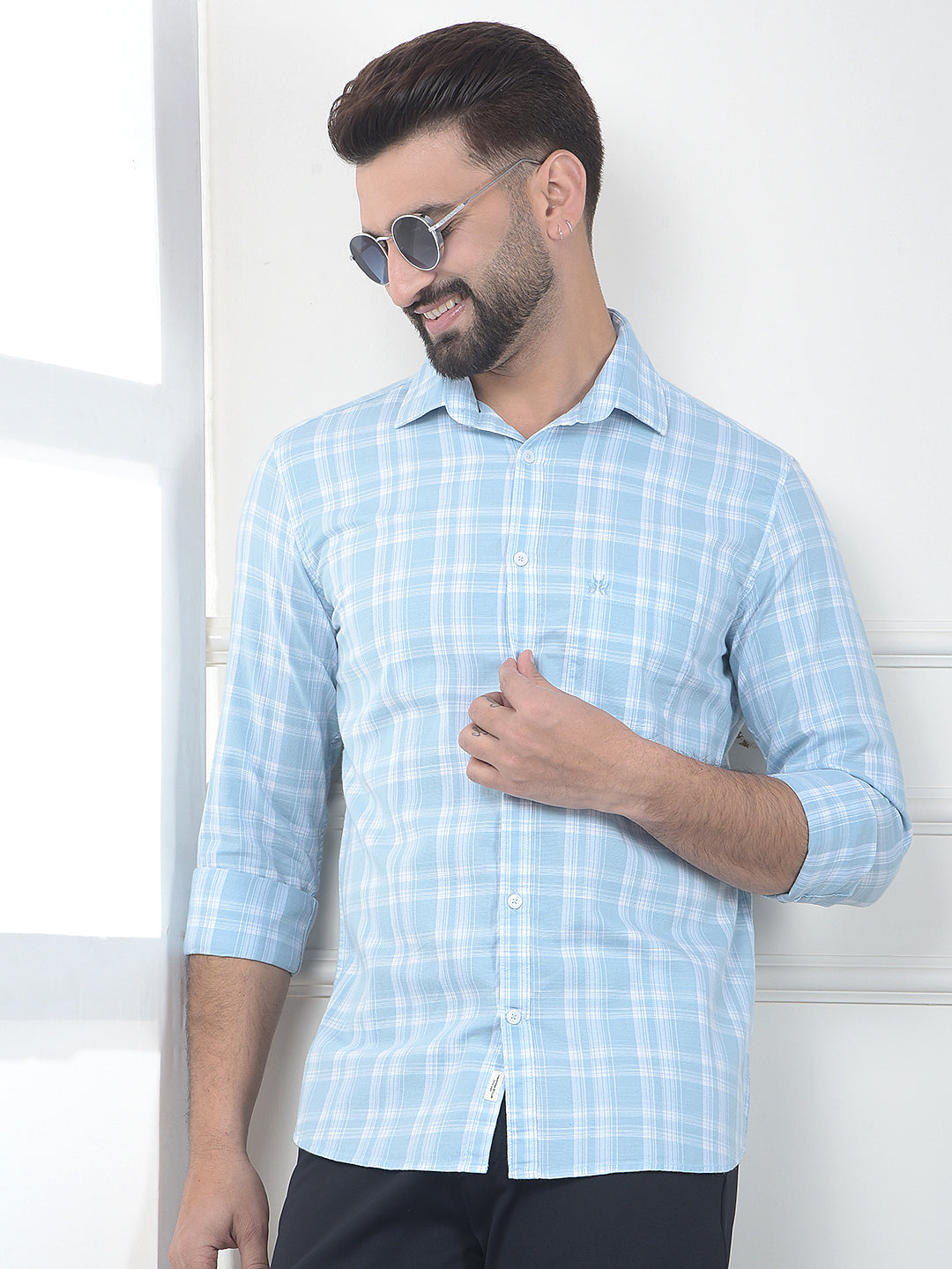 Blue Checked 100% Cotton Shirt