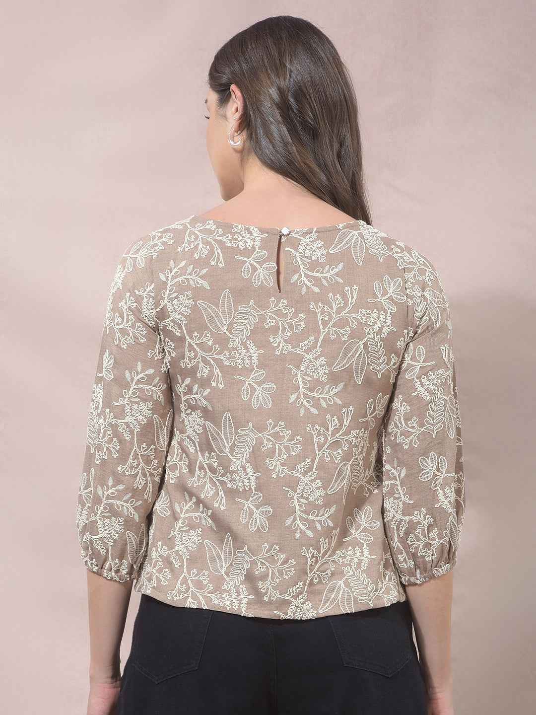 Beige Floral Embroidered Top