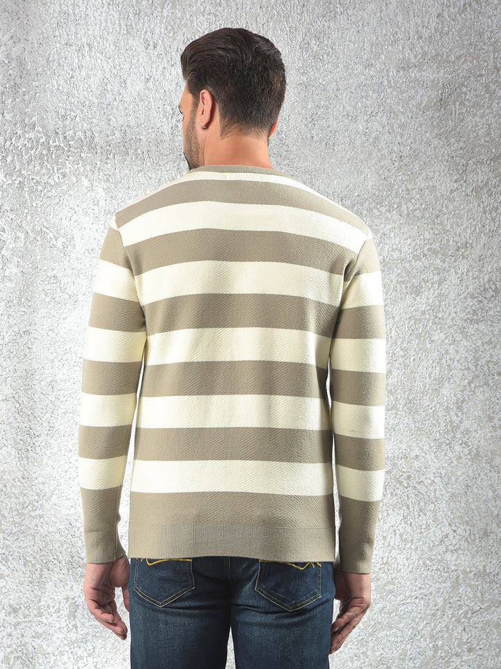 Beige Horizontal Stripes Sweater
