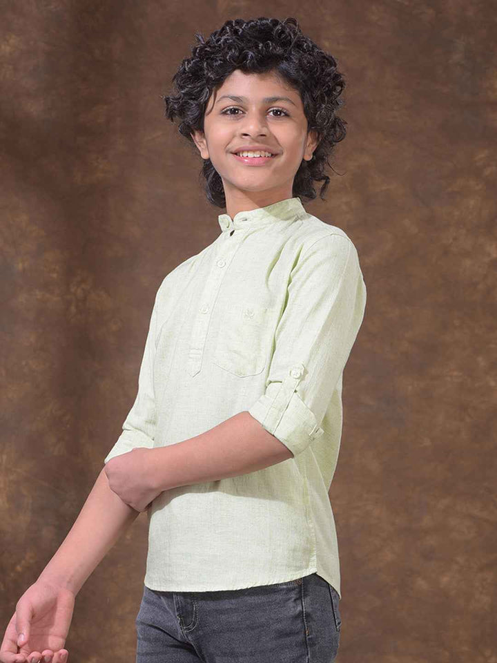 Green Textured Linen Kurta