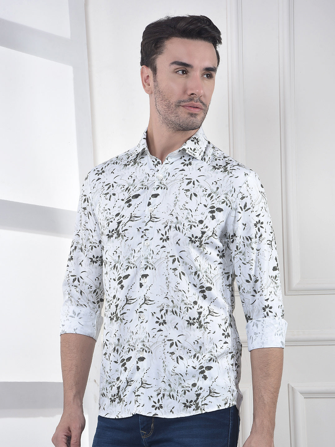 White Floral Print Shirt