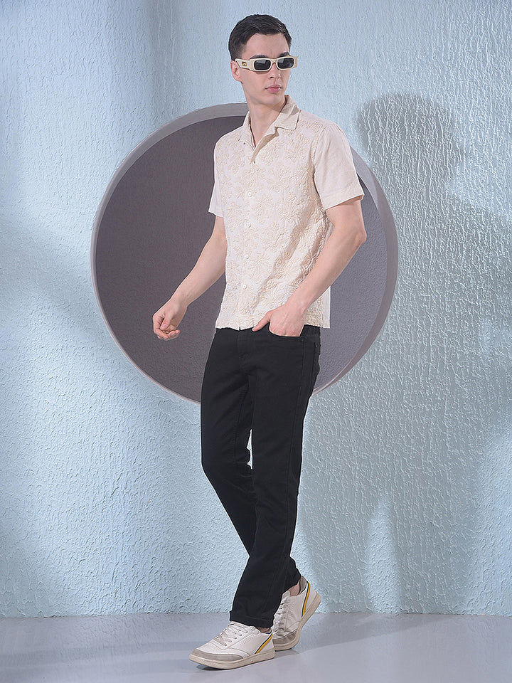 Beige Embroidered Linen Shirt