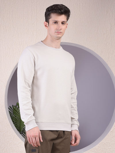 Textured Beige Casual Sweatshirt