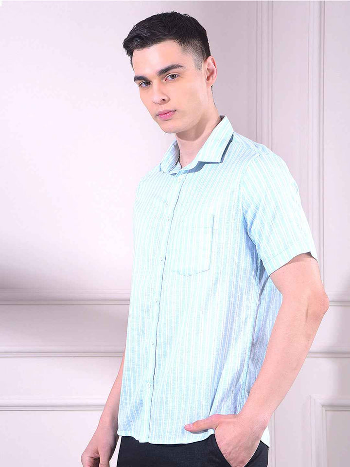 Green 100% Cotton Vertical Stripes Shirt
