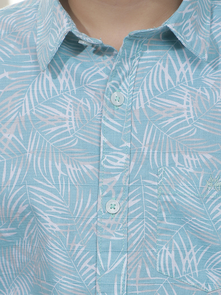 Sky Blue Tropical Print 100% Cotton Shirt