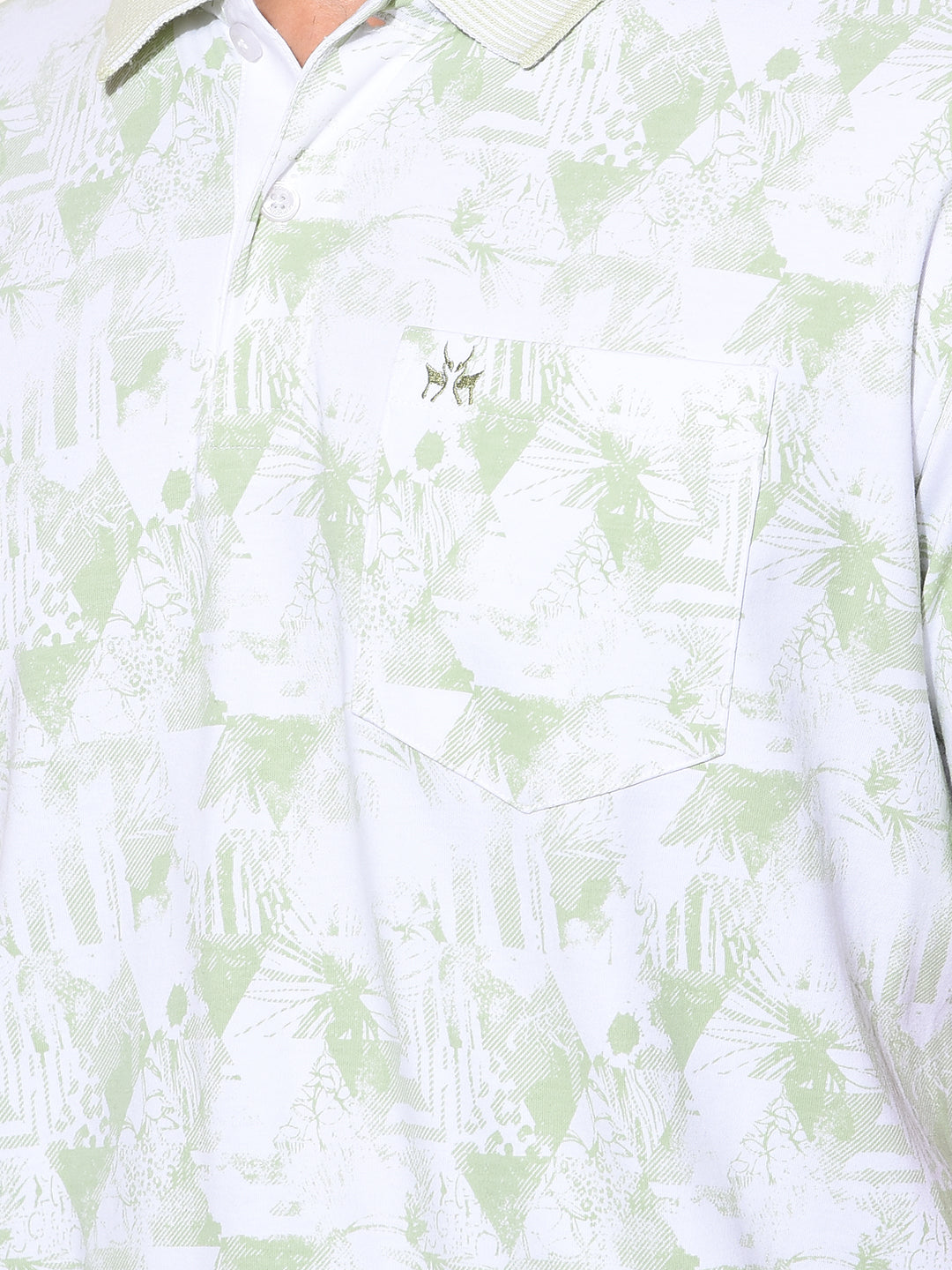 Green Floral Print Polo Neck 100% Cotton T-Shirt