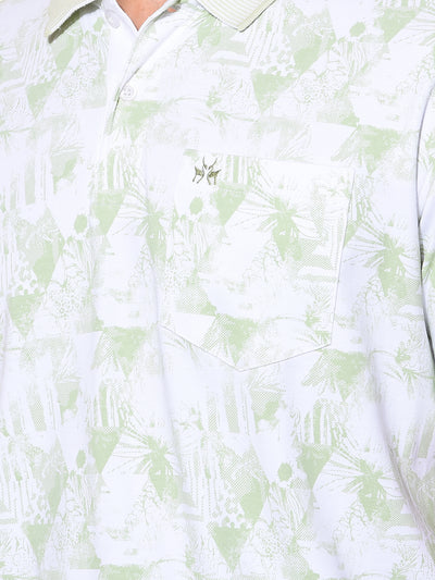 Green Floral Print Polo Neck 100% Cotton T-Shirt