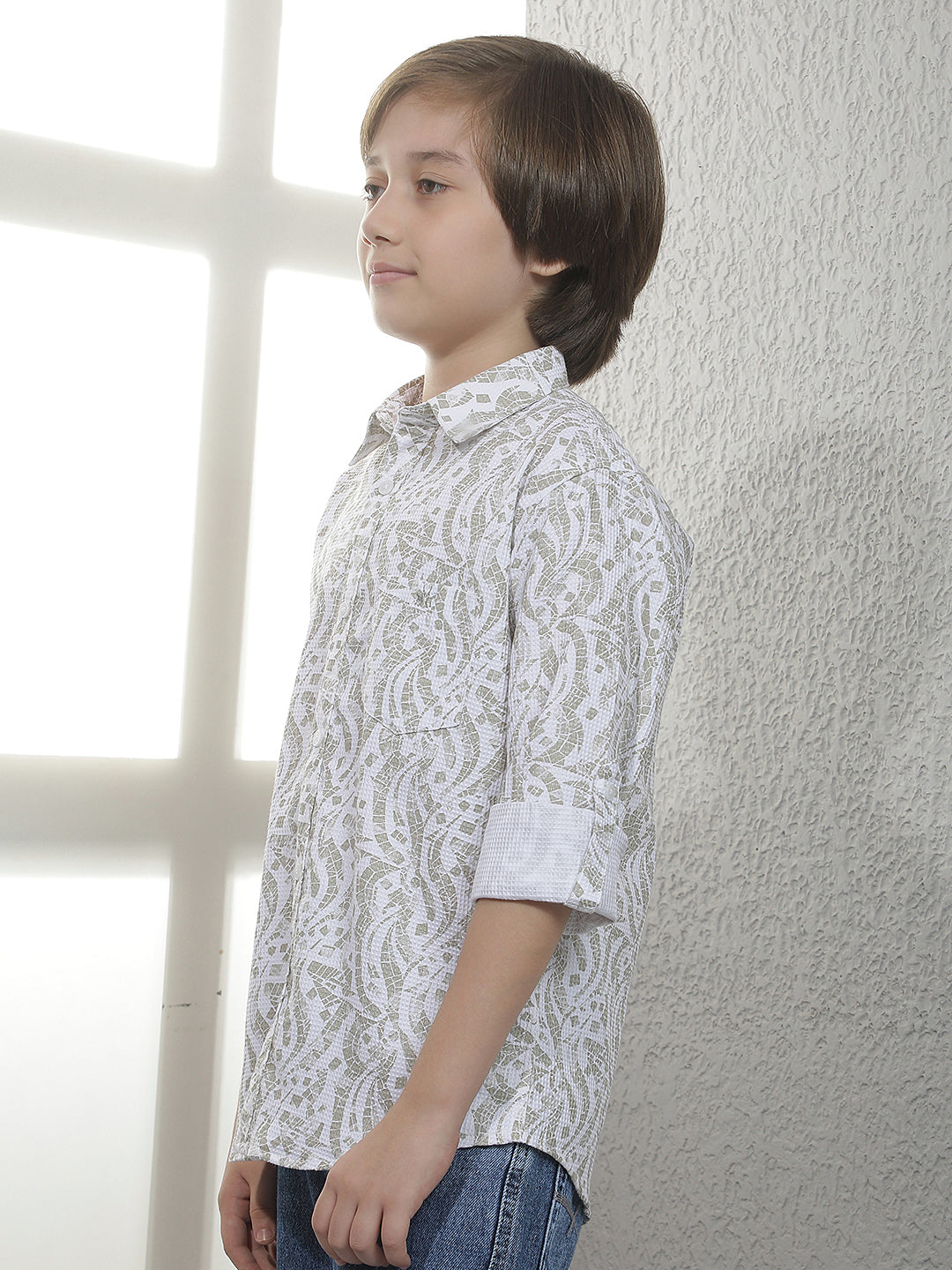 Olive Graphic Print 100% Cotton Shirt