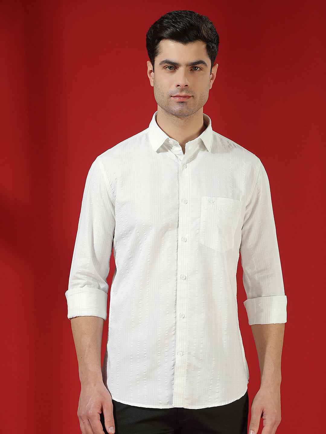 White Subtle Check Casual Shirt