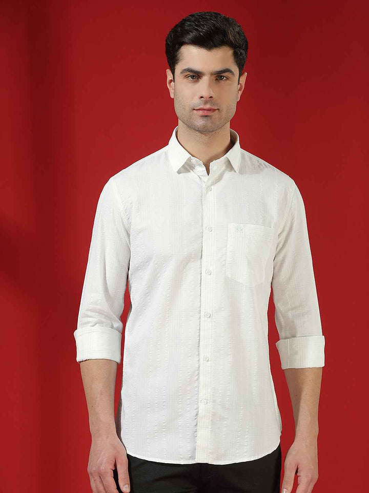 White Subtle Check Casual Shirt