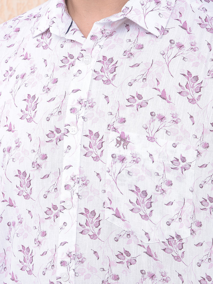 Pink Floral Print Linen Shirt