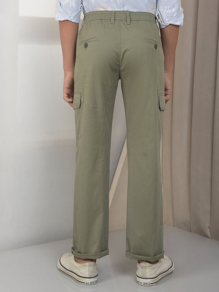 Olive Cotton Stretchable Cargo Trousers