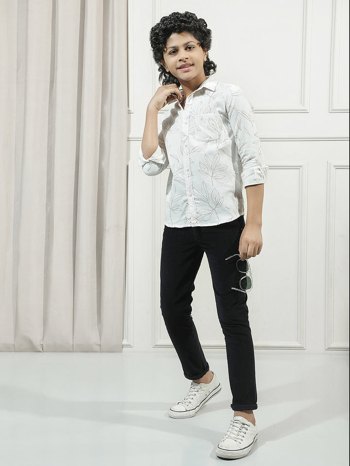 White 100% Cotton Floral Print Shirt